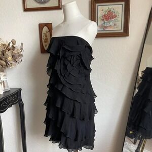Vintage Y2K Express 100% Silk Ruffle Strapless Dress